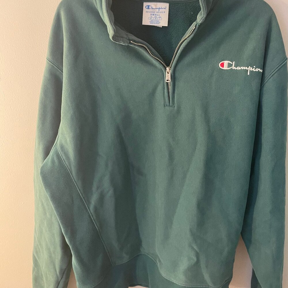 Reverse Weave Champion Zip up Pull Over Teal Urban Outfitters Size S